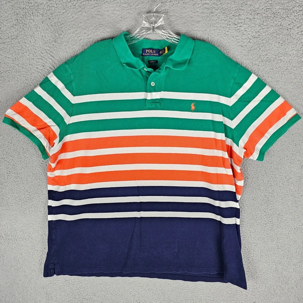 Polo Ralph Lauren Polo Shirt Mens XXL Multi Color Striped Classic Fit Cotton